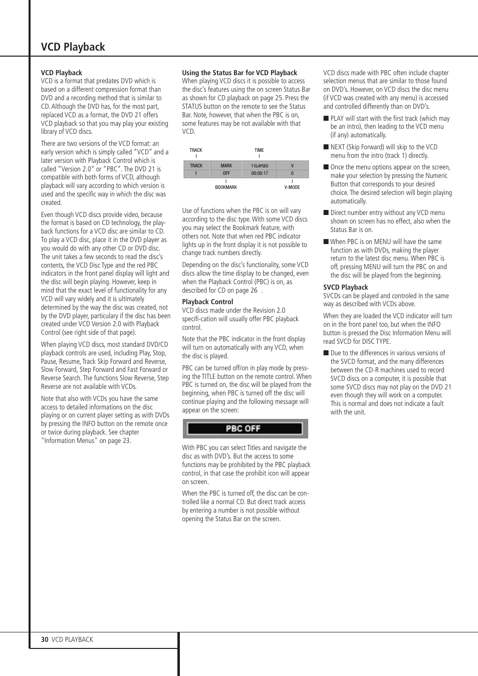Vcd playback | Harman-Kardon DVD 21 User Manual | Page 30 / 34