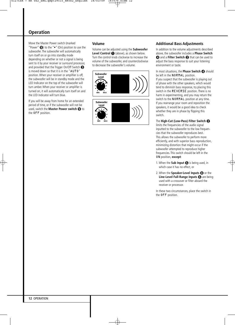 Operation | Harman-Kardon HKTS 2 User Manual | Page 12 / 16