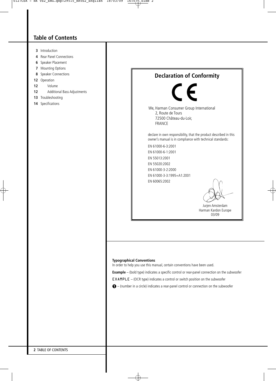 Harman-Kardon HKTS 2 User Manual | Page 2 / 16