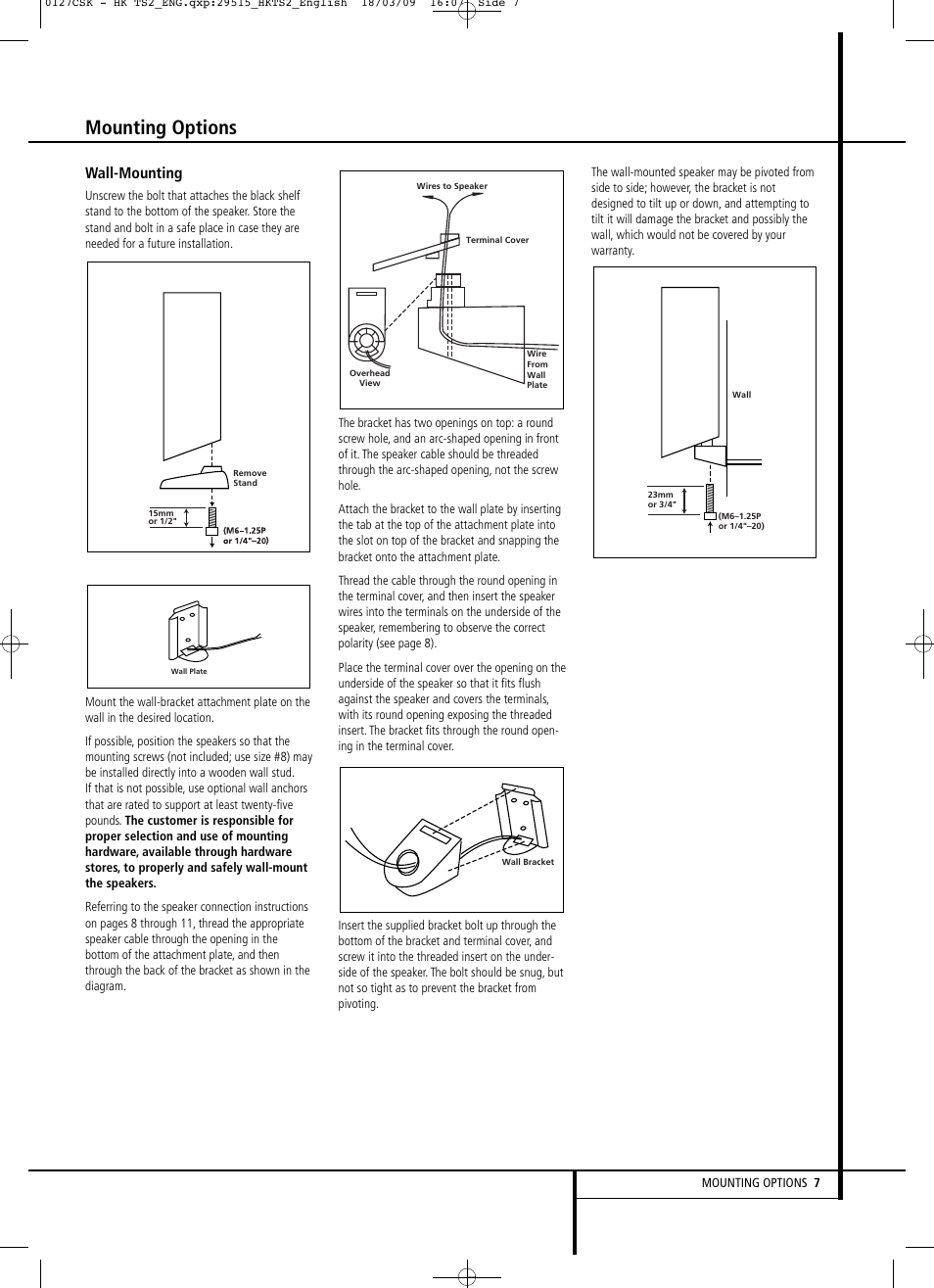 Mounting options, Wall-mounting | Harman-Kardon HKTS 2 User Manual | Page 7 / 16