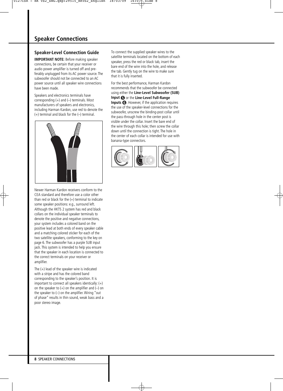 Speaker connections | Harman-Kardon HKTS 2 User Manual | Page 8 / 16