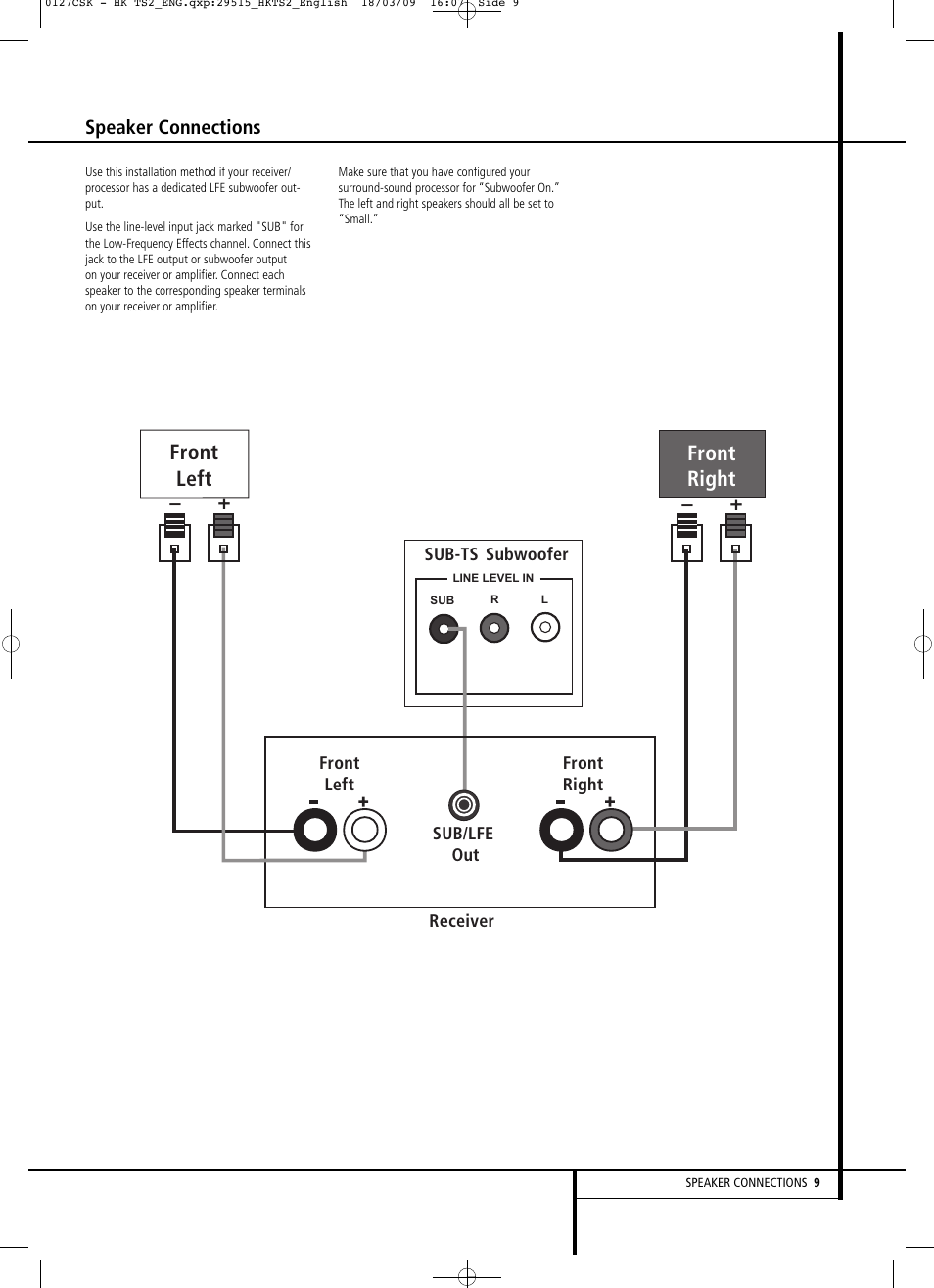 Speaker connections | Harman-Kardon HKTS 2 User Manual | Page 9 / 16