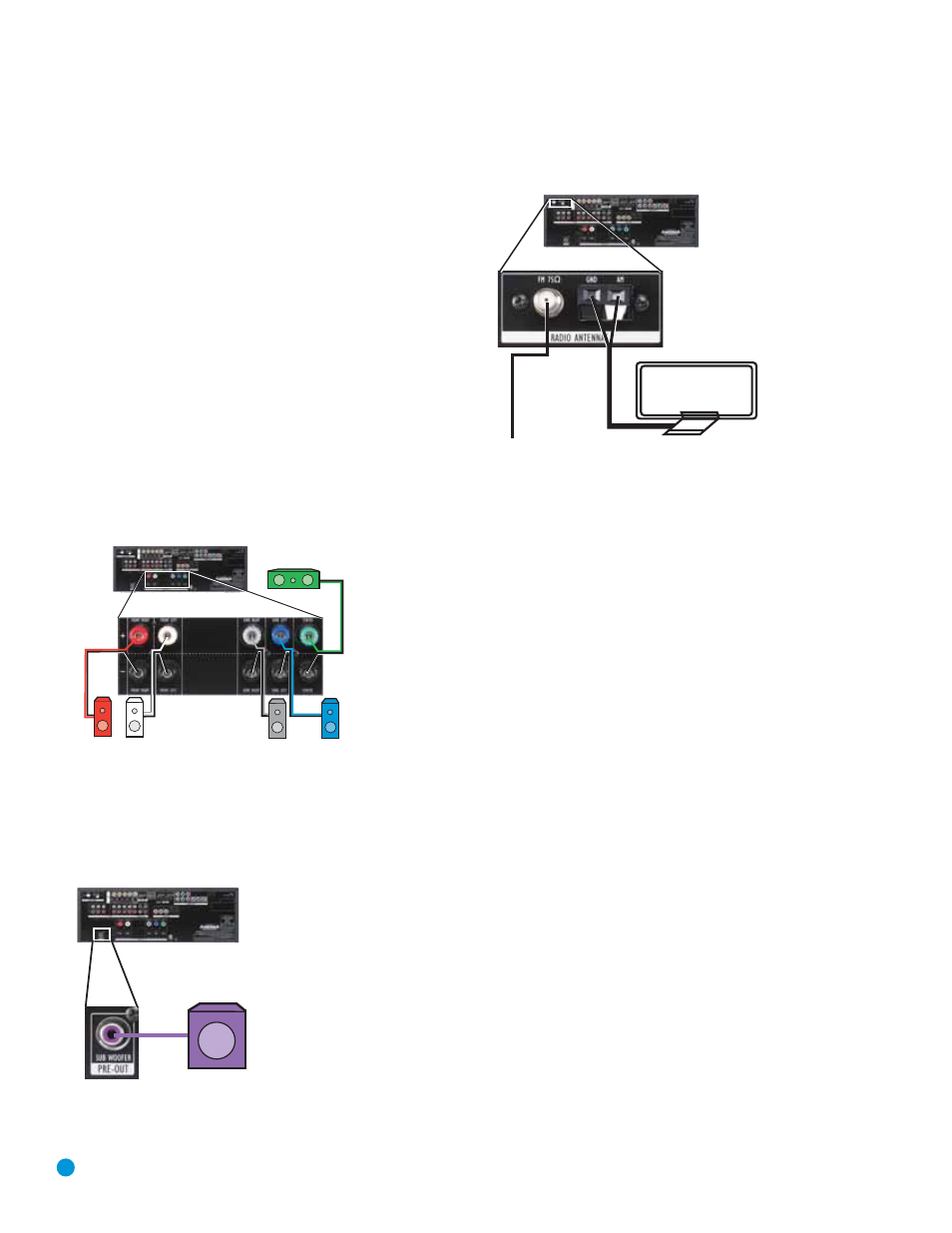 Installation, Step one – connect the speakers, Step two – connect the subwoofer | Step three – connect the antennas, Step four – connect the source components | Harman-Kardon AVR 154 User Manual | Page 20 / 60