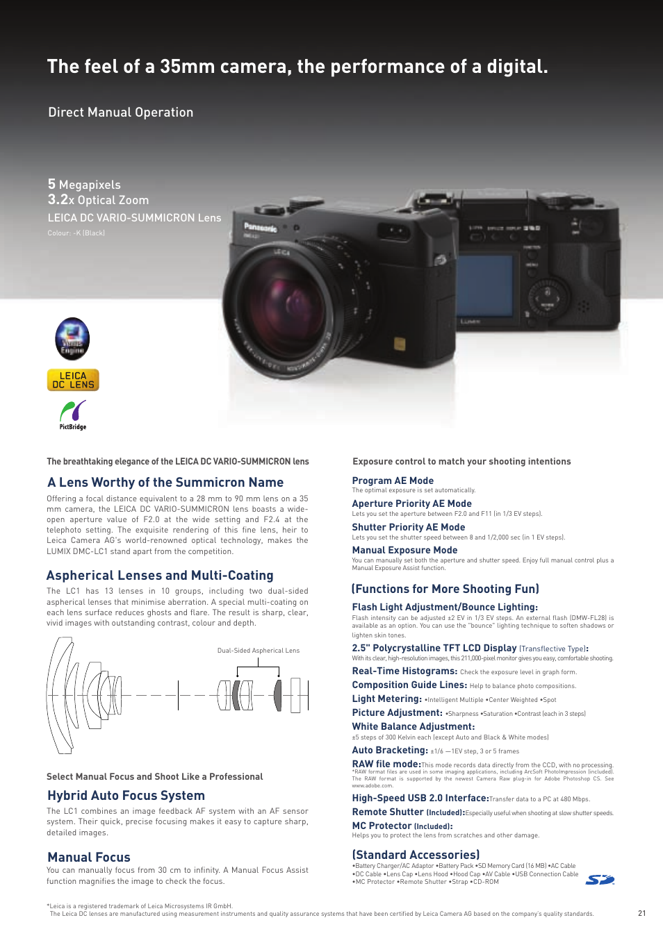 A lens worthy of the summicron name, Direct manual operation | Harman-Kardon FZ20 User Manual | Page 21 / 28