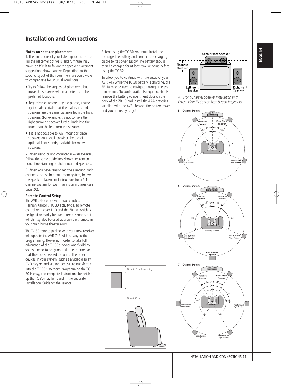 Installation and connections | Harman-Kardon AVR 745 User Manual | Page 21 / 64