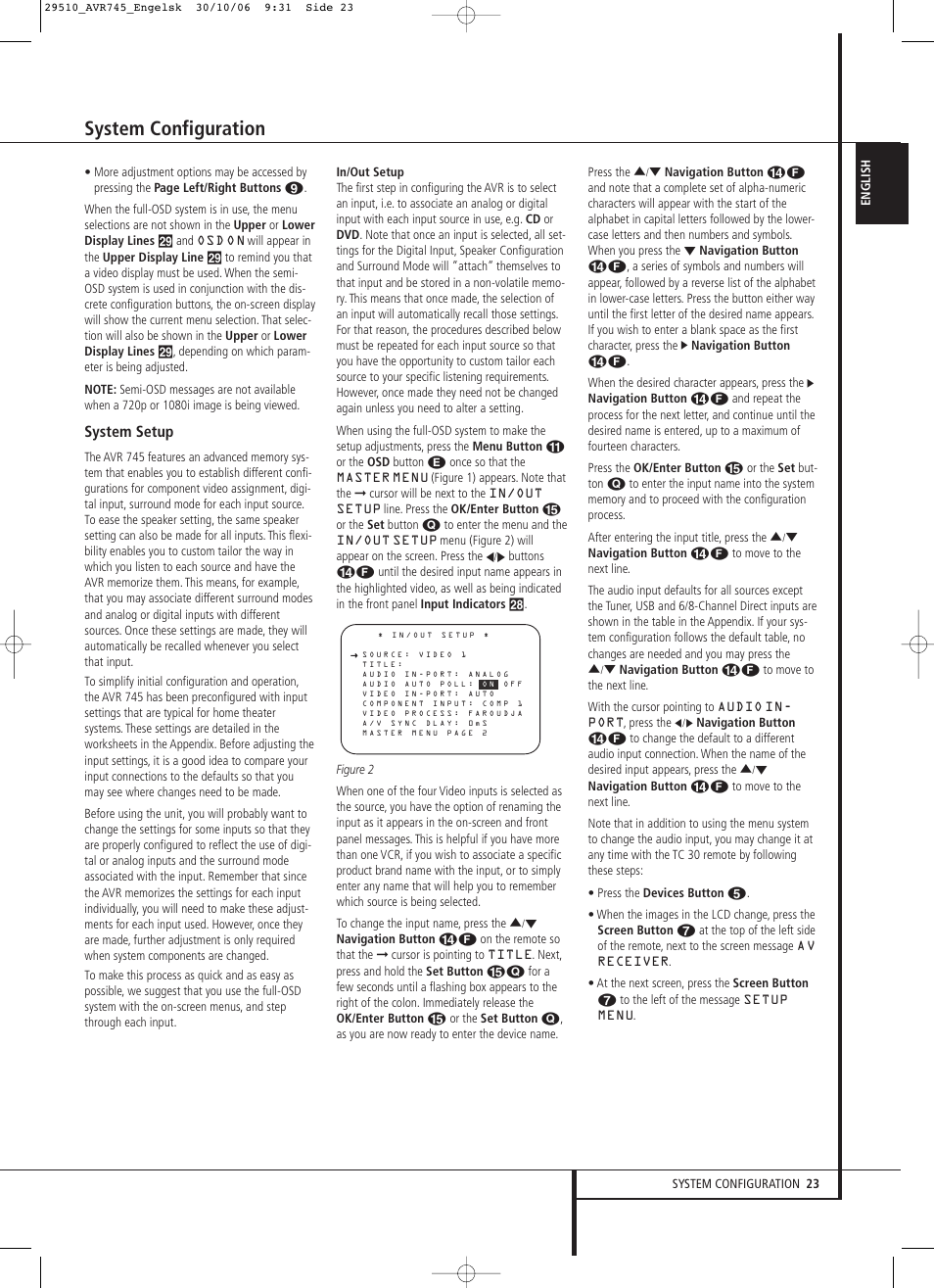 System configuration, System setup | Harman-Kardon AVR 745 User Manual | Page 23 / 64