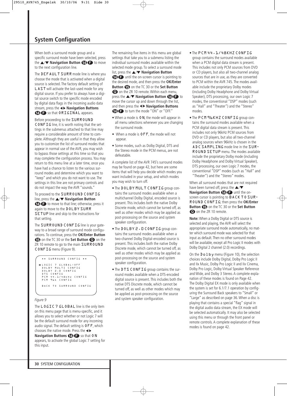 System configuration | Harman-Kardon AVR 745 User Manual | Page 30 / 64