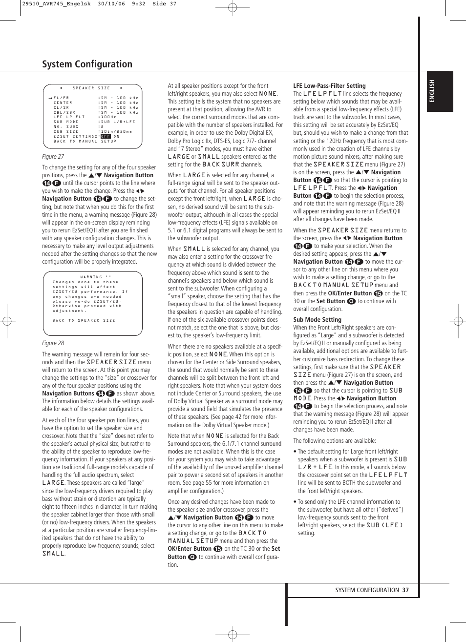 System configuration | Harman-Kardon AVR 745 User Manual | Page 37 / 64