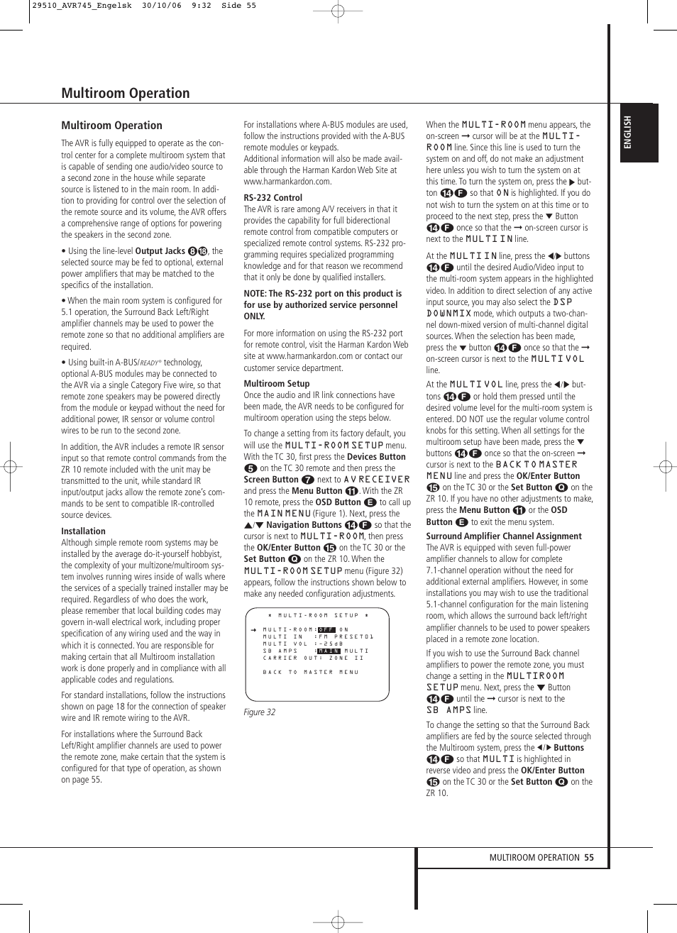 Multiroom operation | Harman-Kardon AVR 745 User Manual | Page 55 / 64