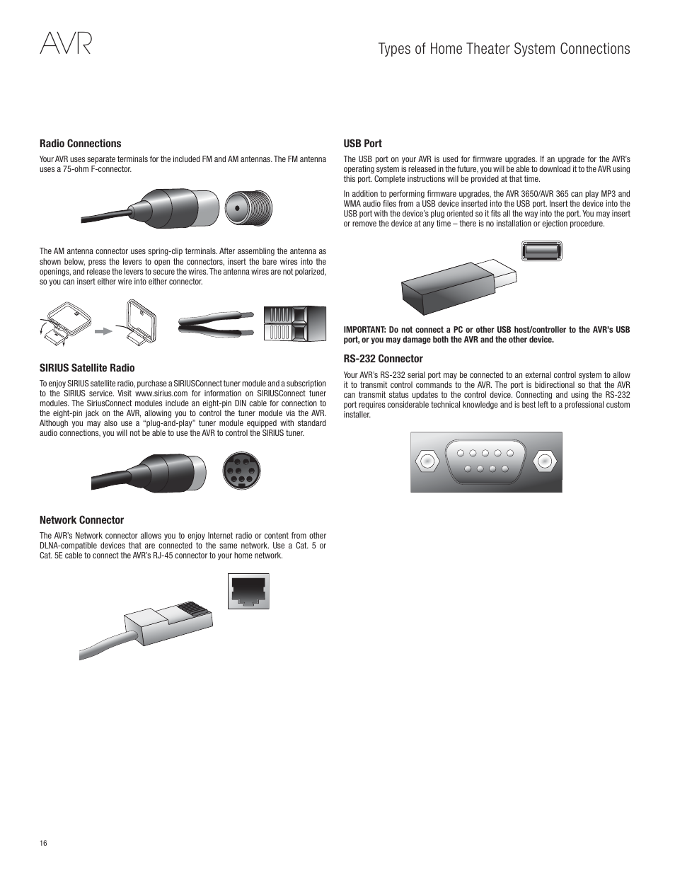 Types of home theater system connections | Harman-Kardon AVR 365 User Manual | Page 16 / 62