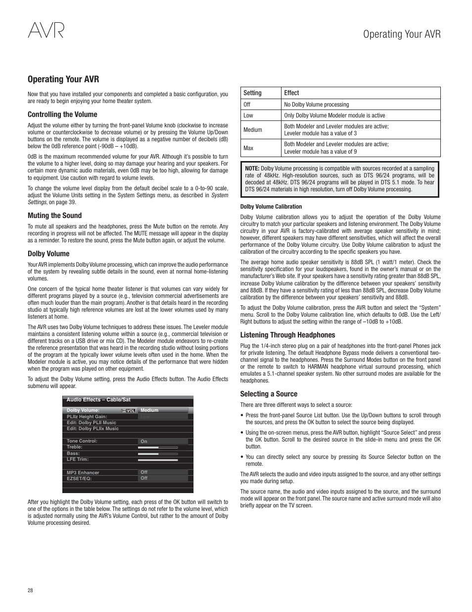 Operating your avr | Harman-Kardon AVR 365 User Manual | Page 28 / 62