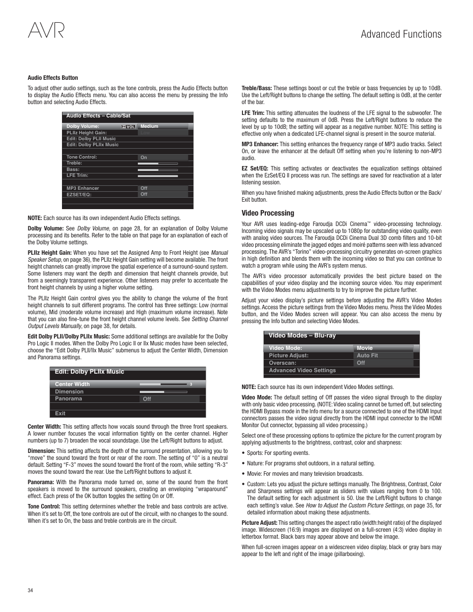 Advanced functions | Harman-Kardon AVR 365 User Manual | Page 34 / 62