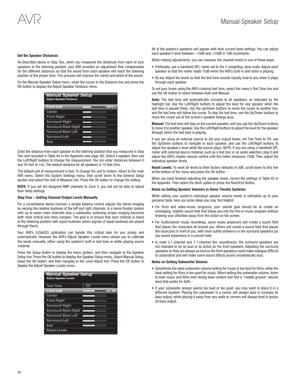 Manual speaker setup | Harman-Kardon AVR 365 User Manual | Page 38 / 62