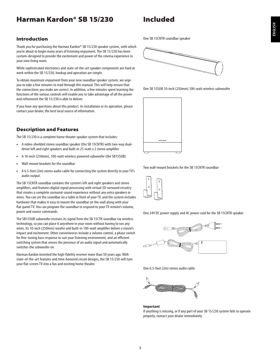Harman-Kardon SB15/230 User Manual | Page 3 / 12