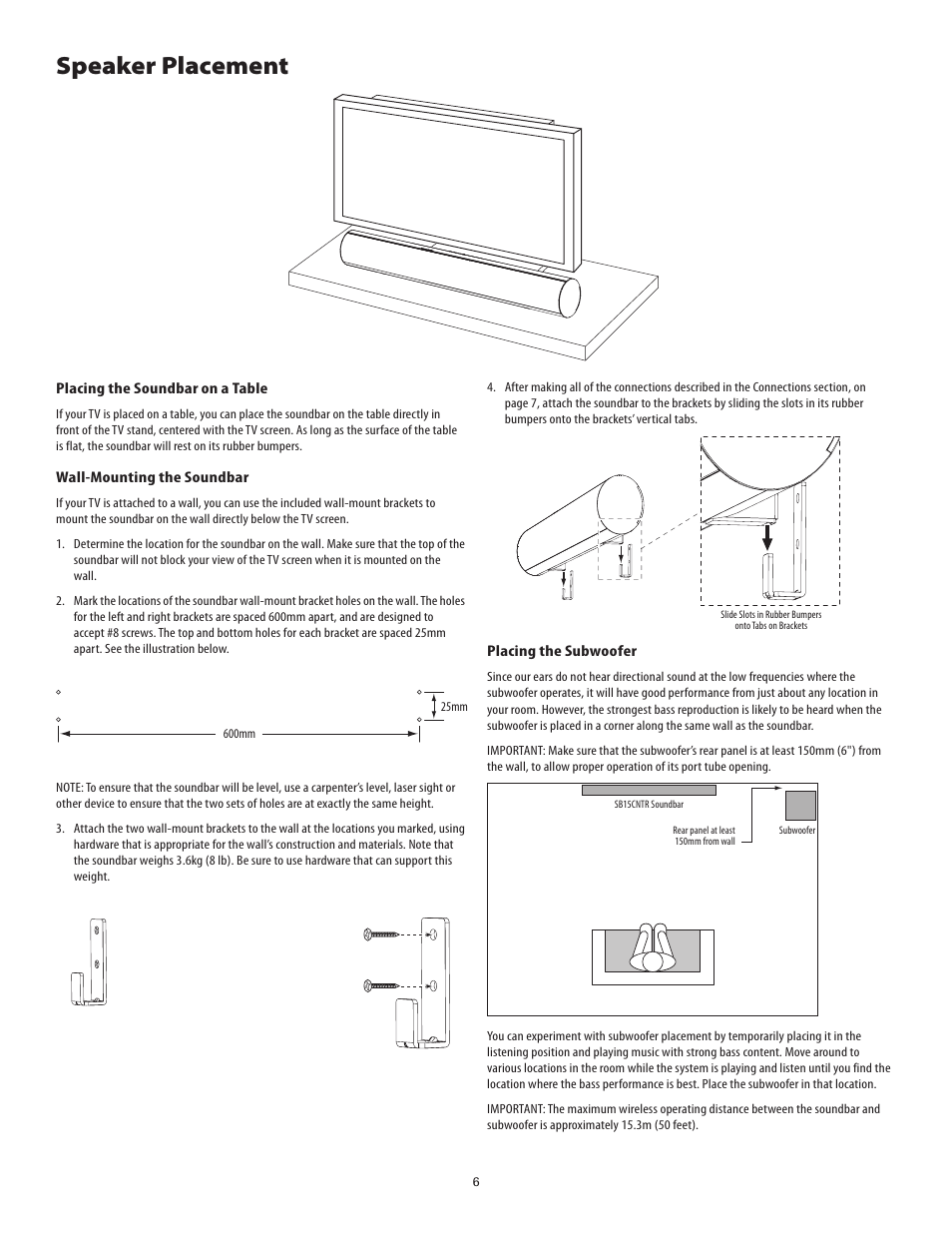 Speaker placement | Harman-Kardon SB15/230 User Manual | Page 6 / 12