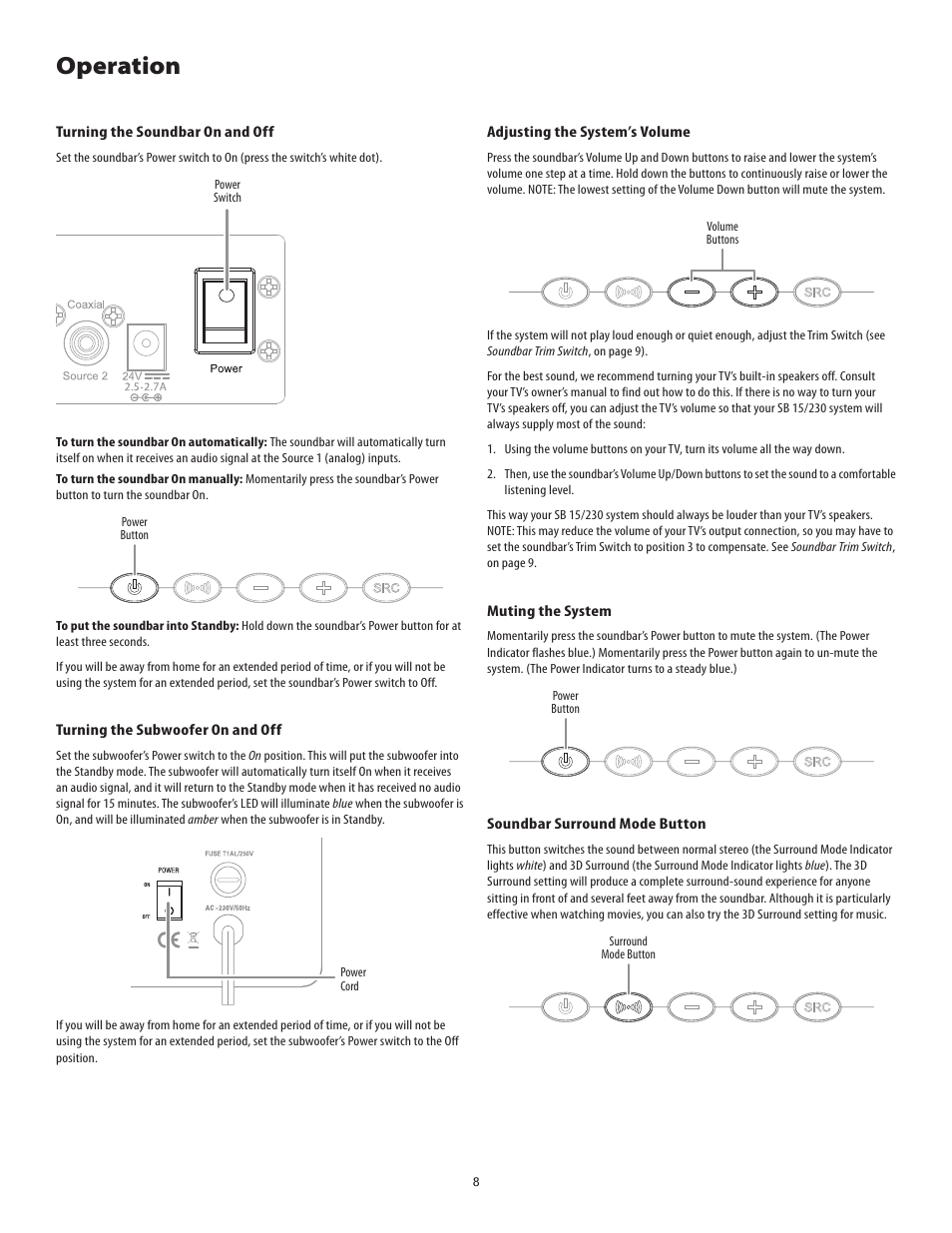 Operation | Harman-Kardon SB15/230 User Manual | Page 8 / 12
