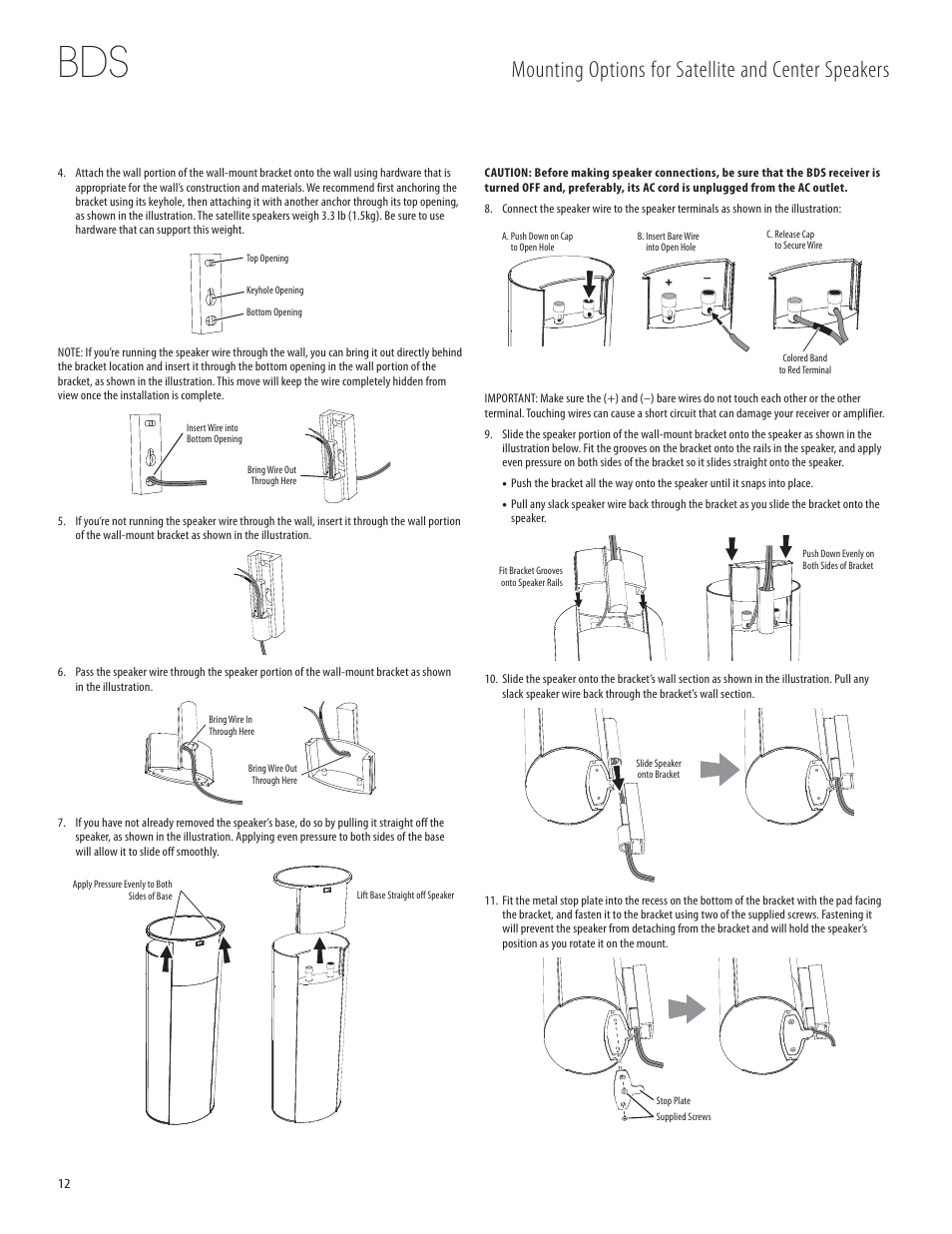 Mounting options for satellite and center speakers | Harman-Kardon 950-0321-001 User Manual | Page 12 / 38