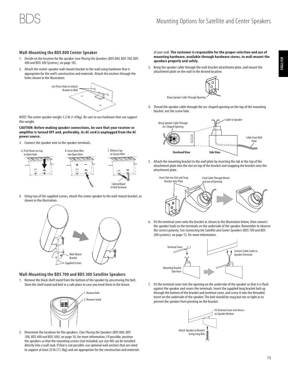 Mounting options for satellite and center speakers | Harman-Kardon 950-0321-001 User Manual | Page 13 / 38