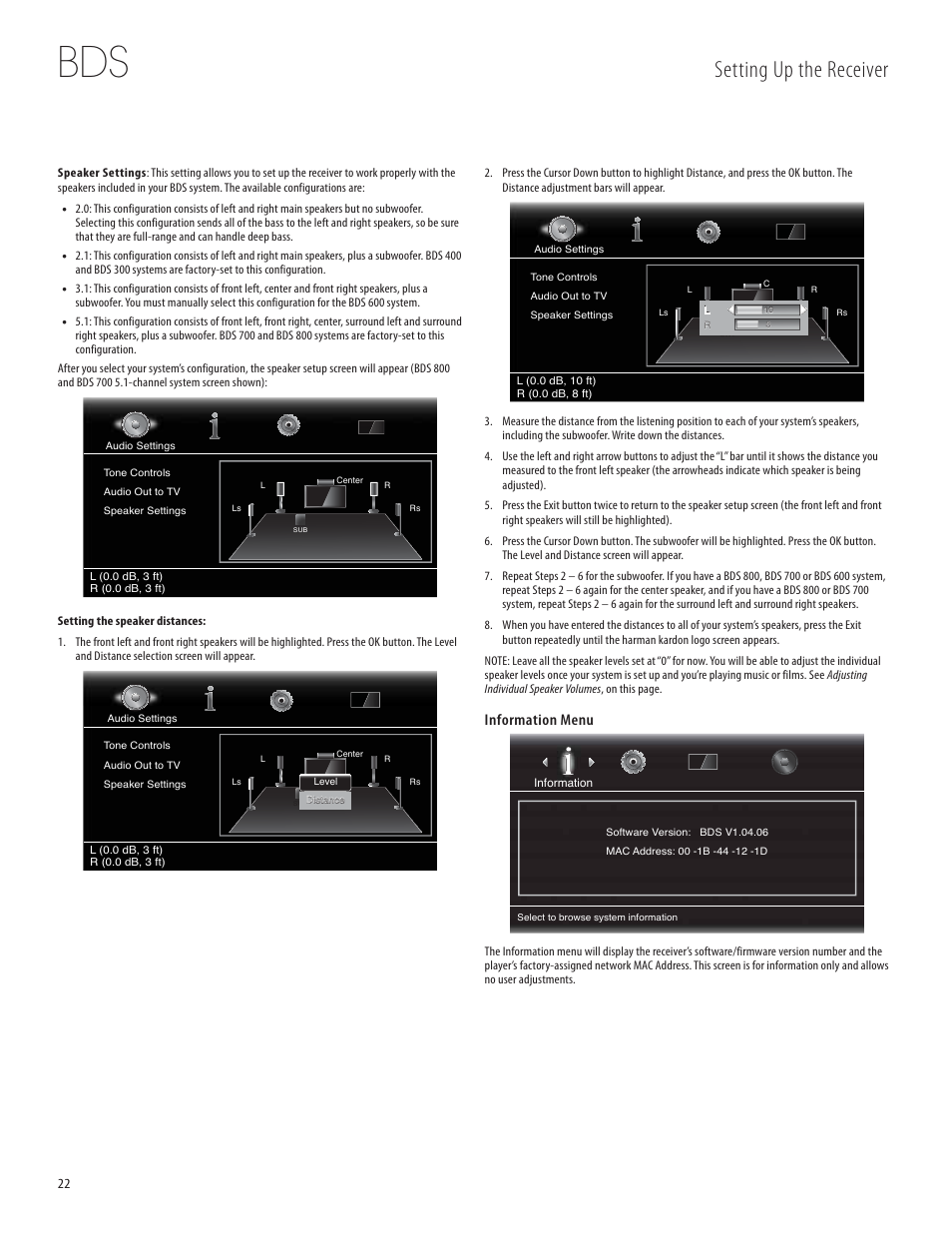 Setting up the receiver, Information menu | Harman-Kardon 950-0321-001 User Manual | Page 22 / 38