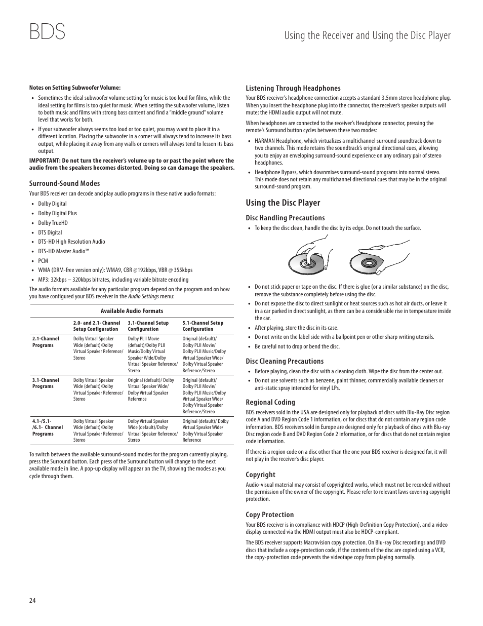 Using the receiver and using the disc player, Using the disc player | Harman-Kardon 950-0321-001 User Manual | Page 24 / 38