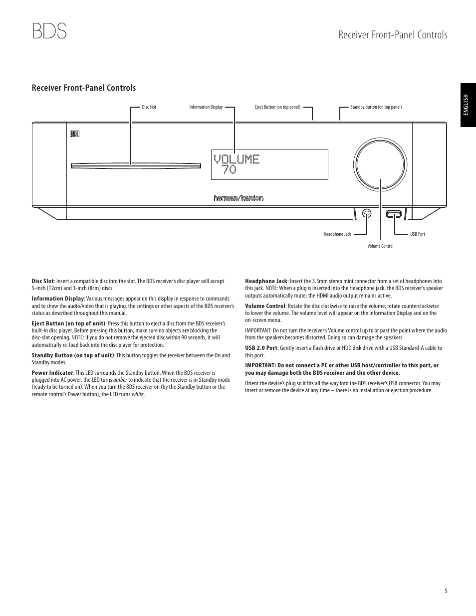 Receiver front-panel controls | Harman-Kardon 950-0321-001 User Manual | Page 5 / 38