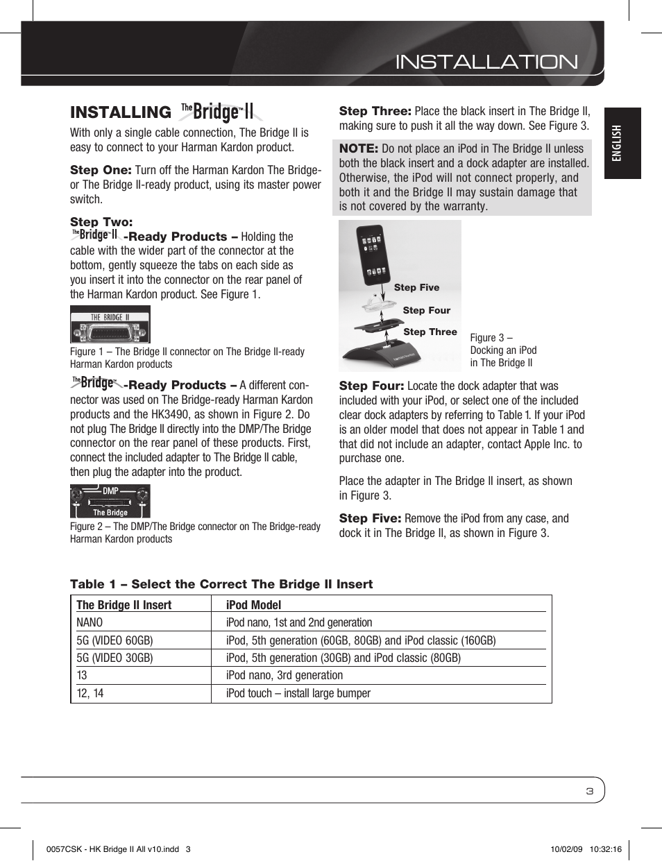 Installation, Installing | Harman-Kardon MP3 Docking Station User Manual | Page 3 / 8