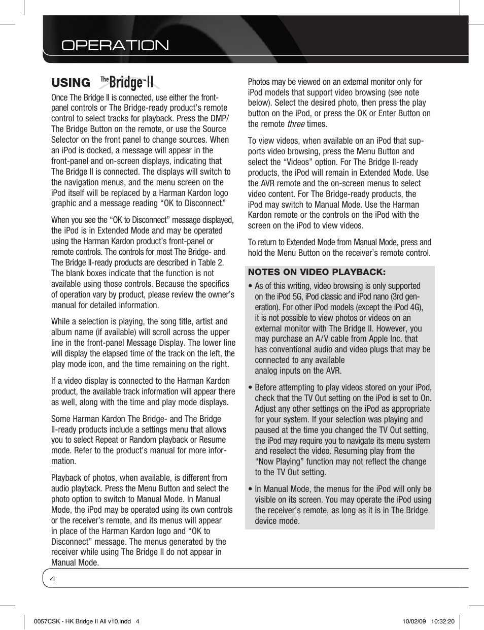 Operation, Using | Harman-Kardon MP3 Docking Station User Manual | Page 4 / 8