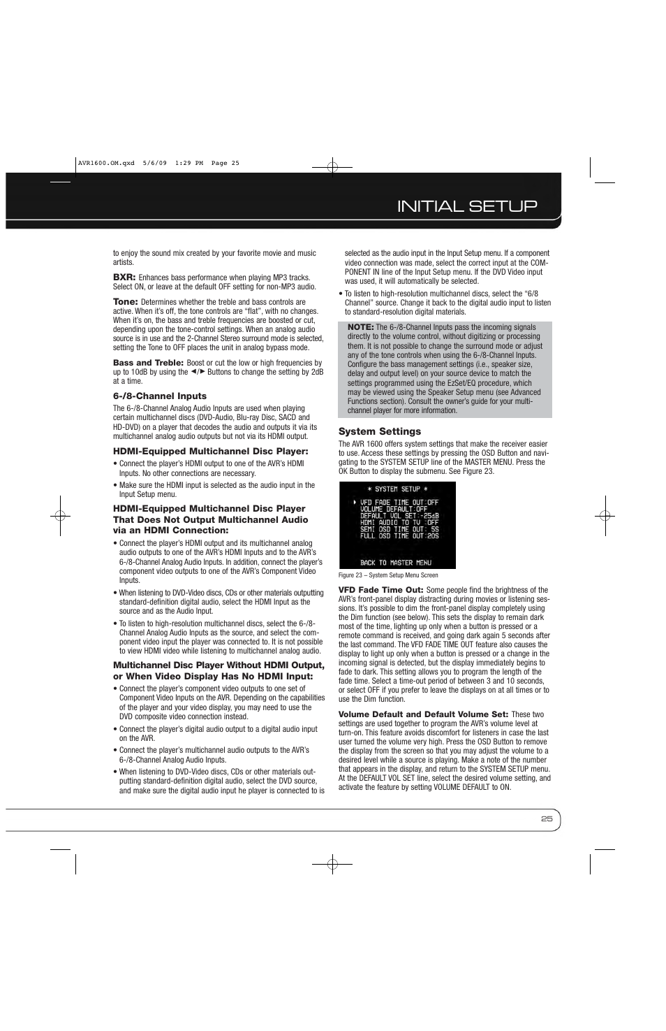 Initial setup | Harman-Kardon AVR 1600 User Manual | Page 25 / 54