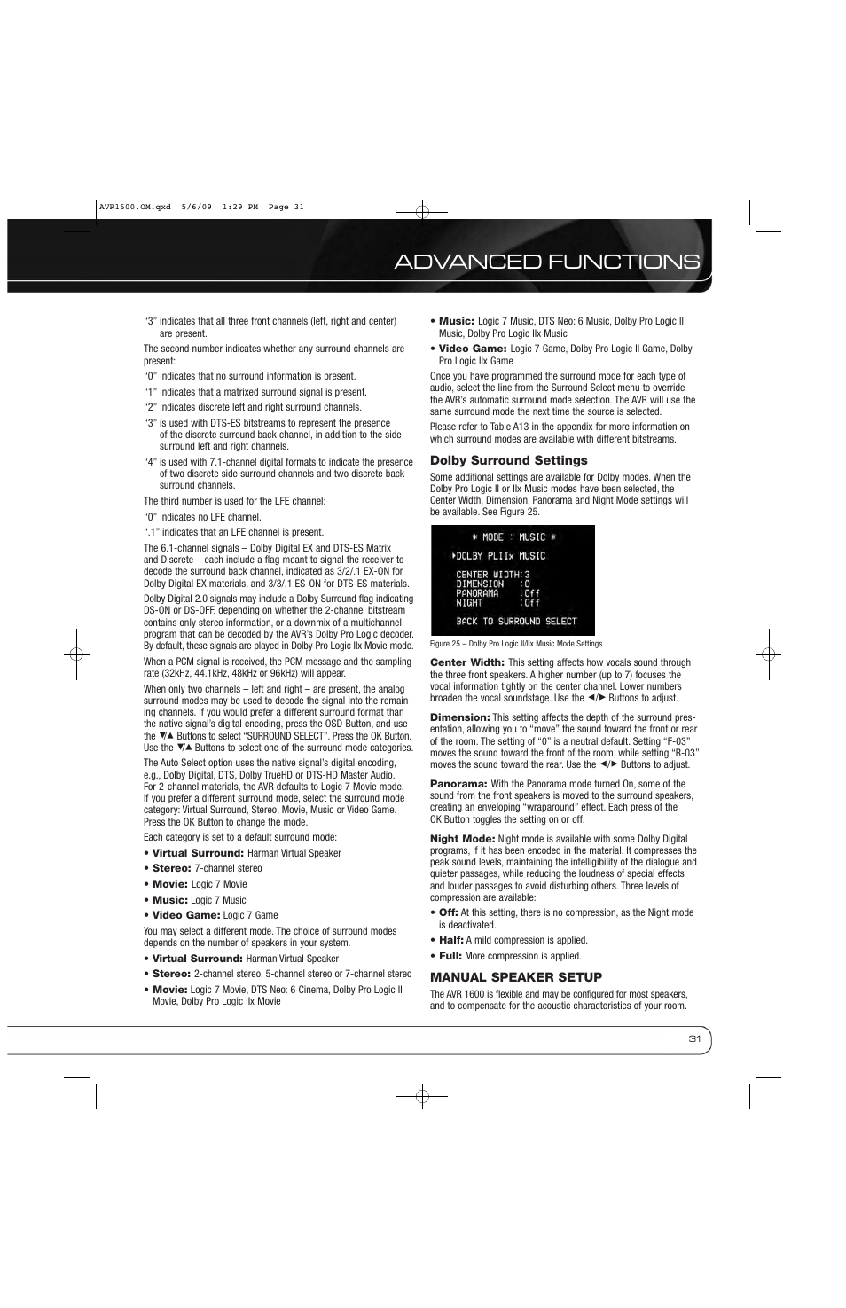 Advanced functions | Harman-Kardon AVR 1600 User Manual | Page 31 / 54
