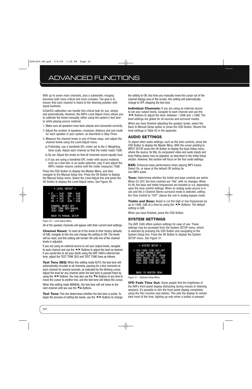 Advanced functions | Harman-Kardon AVR 1600 User Manual | Page 34 / 54