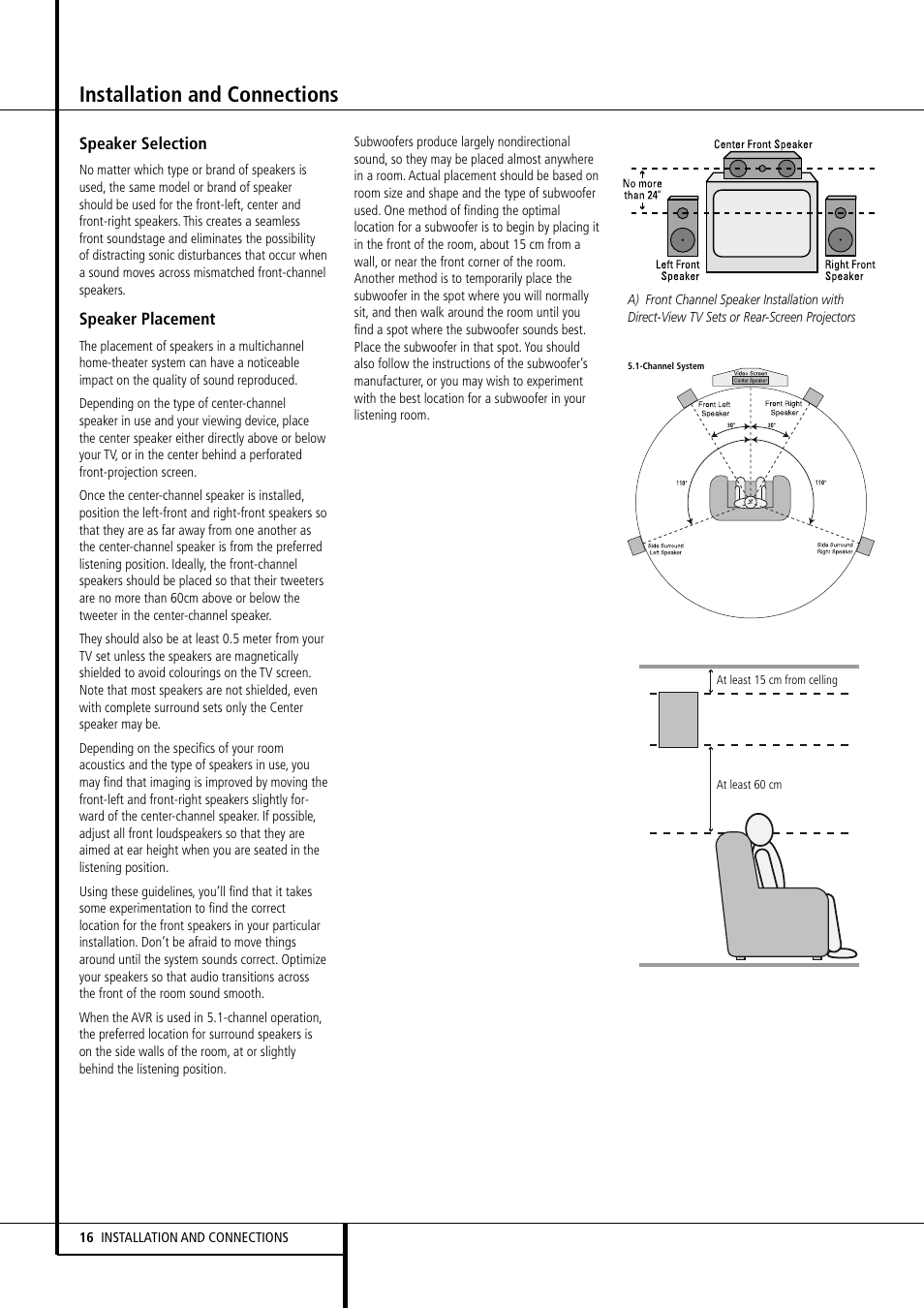 Installation and connections | Harman-Kardon AVR 155 User Manual | Page 16 / 52