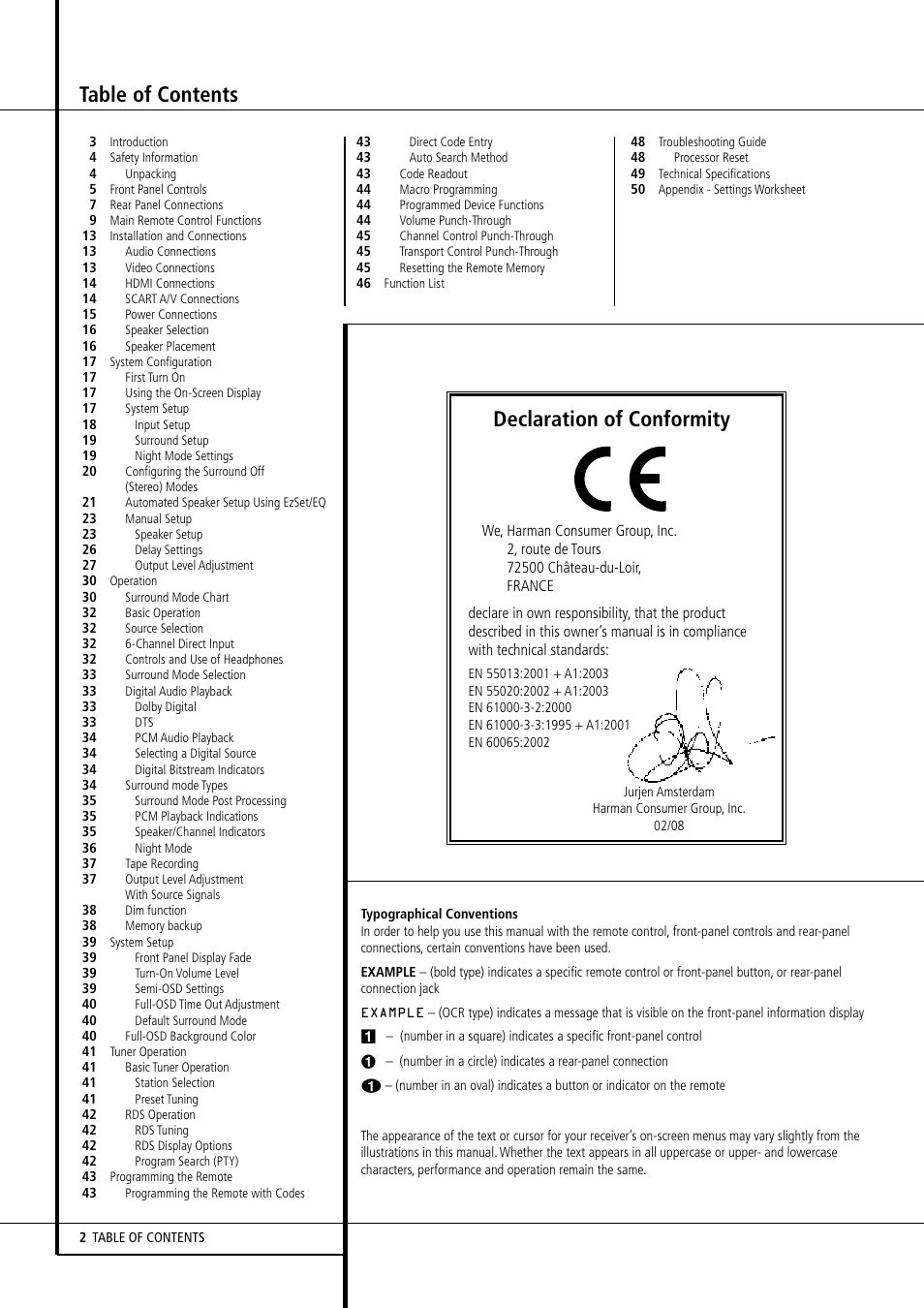 Harman-Kardon AVR 155 User Manual | Page 2 / 52