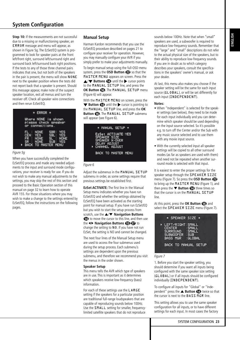 System configuration, Manual setup | Harman-Kardon AVR 155 User Manual | Page 23 / 52