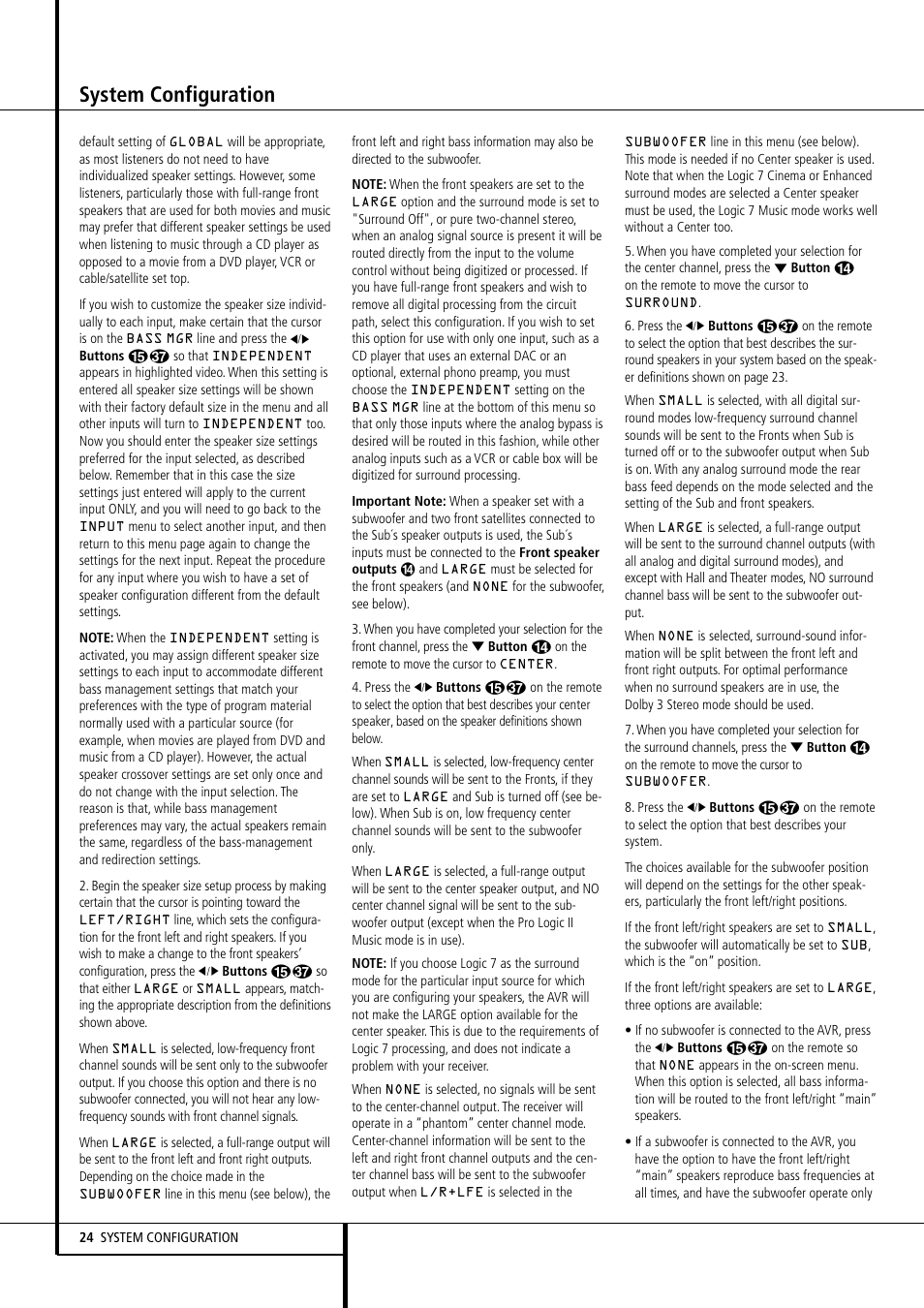 System configuration | Harman-Kardon AVR 155 User Manual | Page 24 / 52