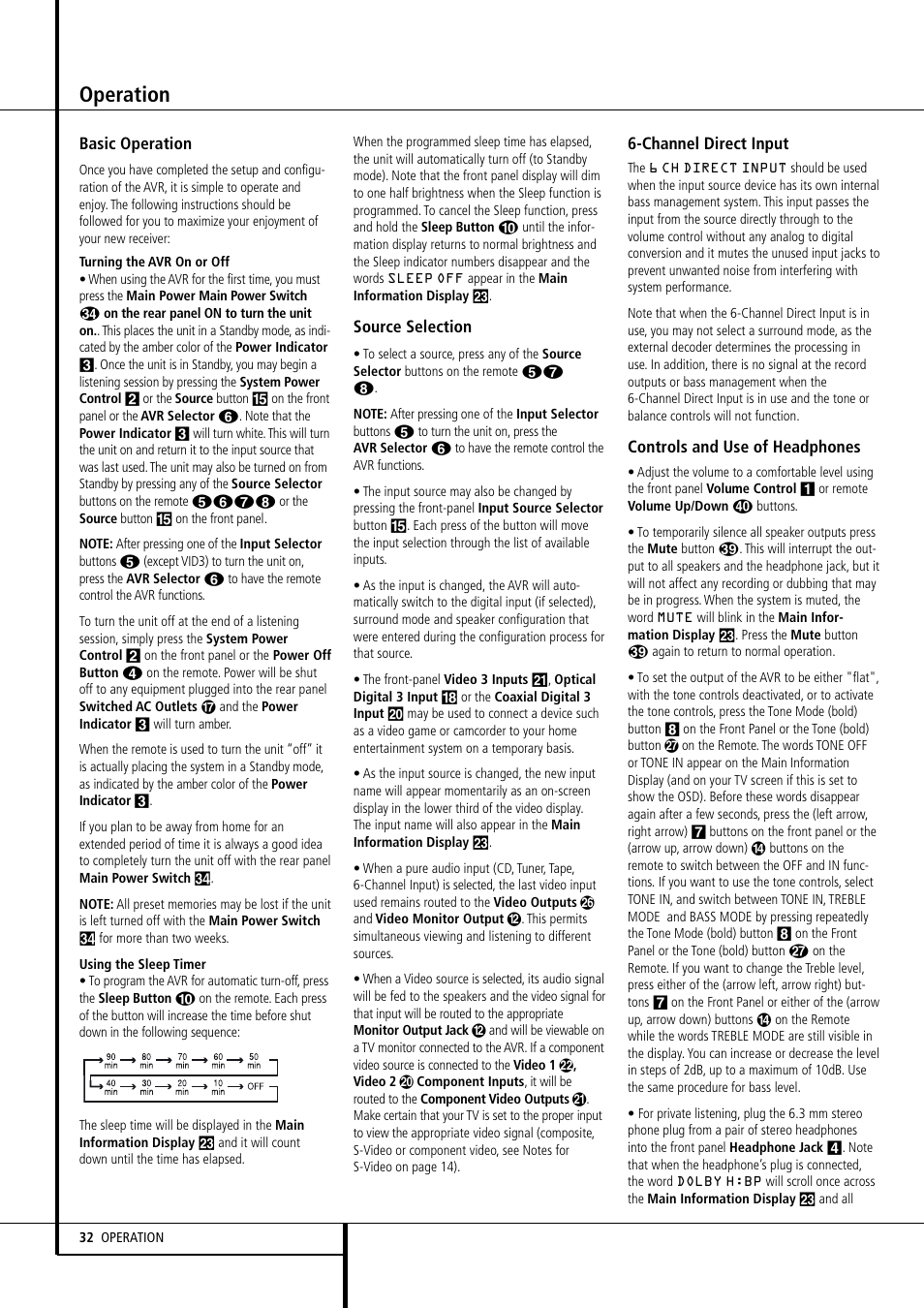 Operation | Harman-Kardon AVR 155 User Manual | Page 32 / 52