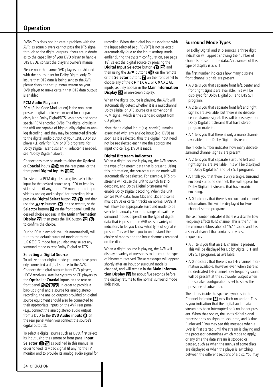 Operation | Harman-Kardon AVR 155 User Manual | Page 34 / 52