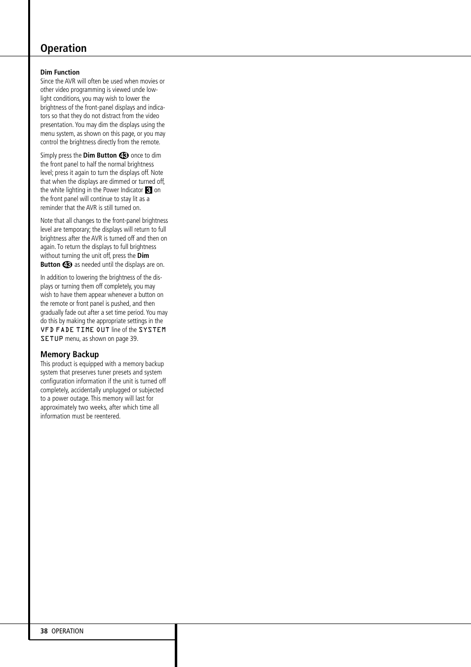Operation | Harman-Kardon AVR 155 User Manual | Page 38 / 52