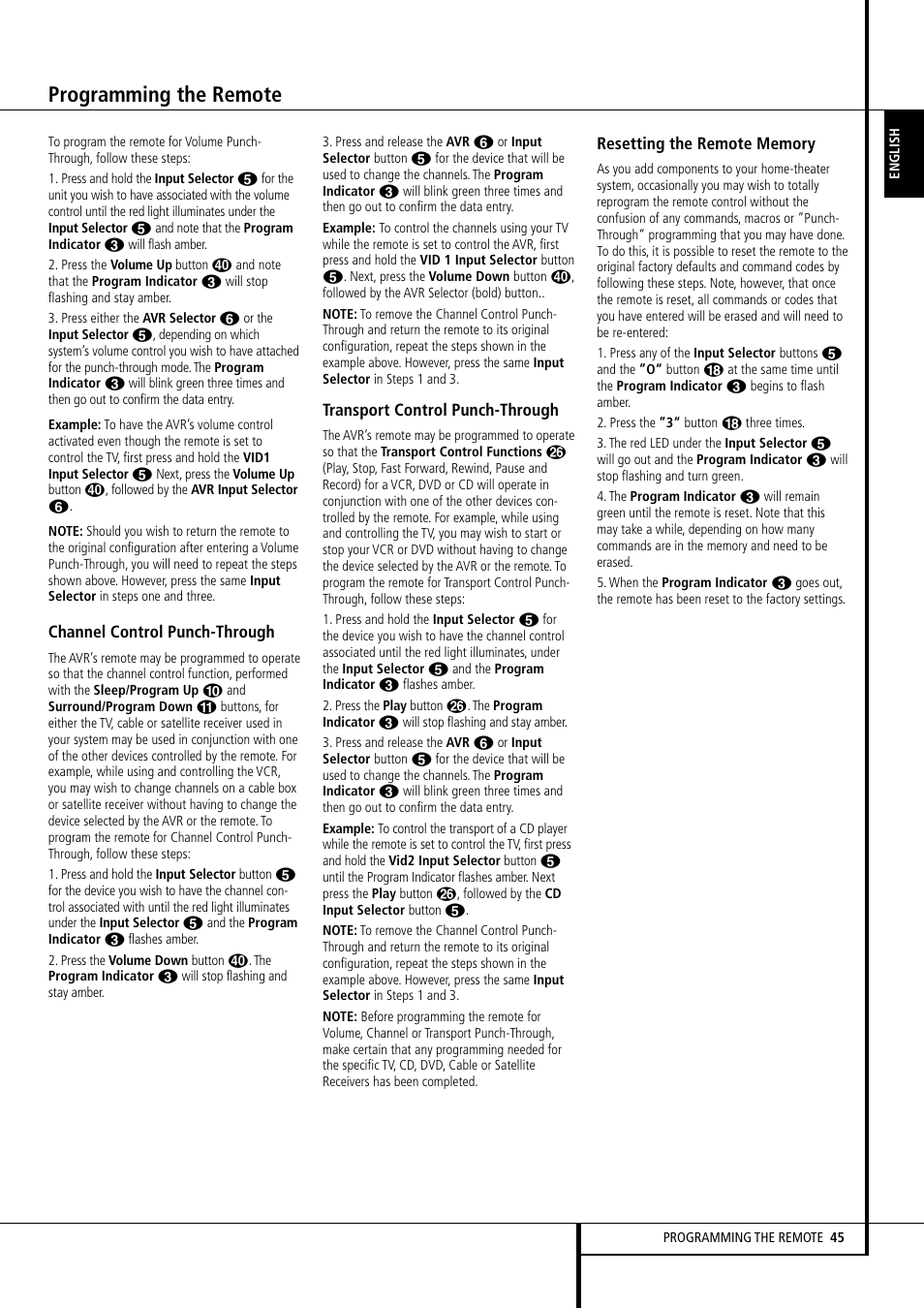 Programming the remote | Harman-Kardon AVR 155 User Manual | Page 45 / 52