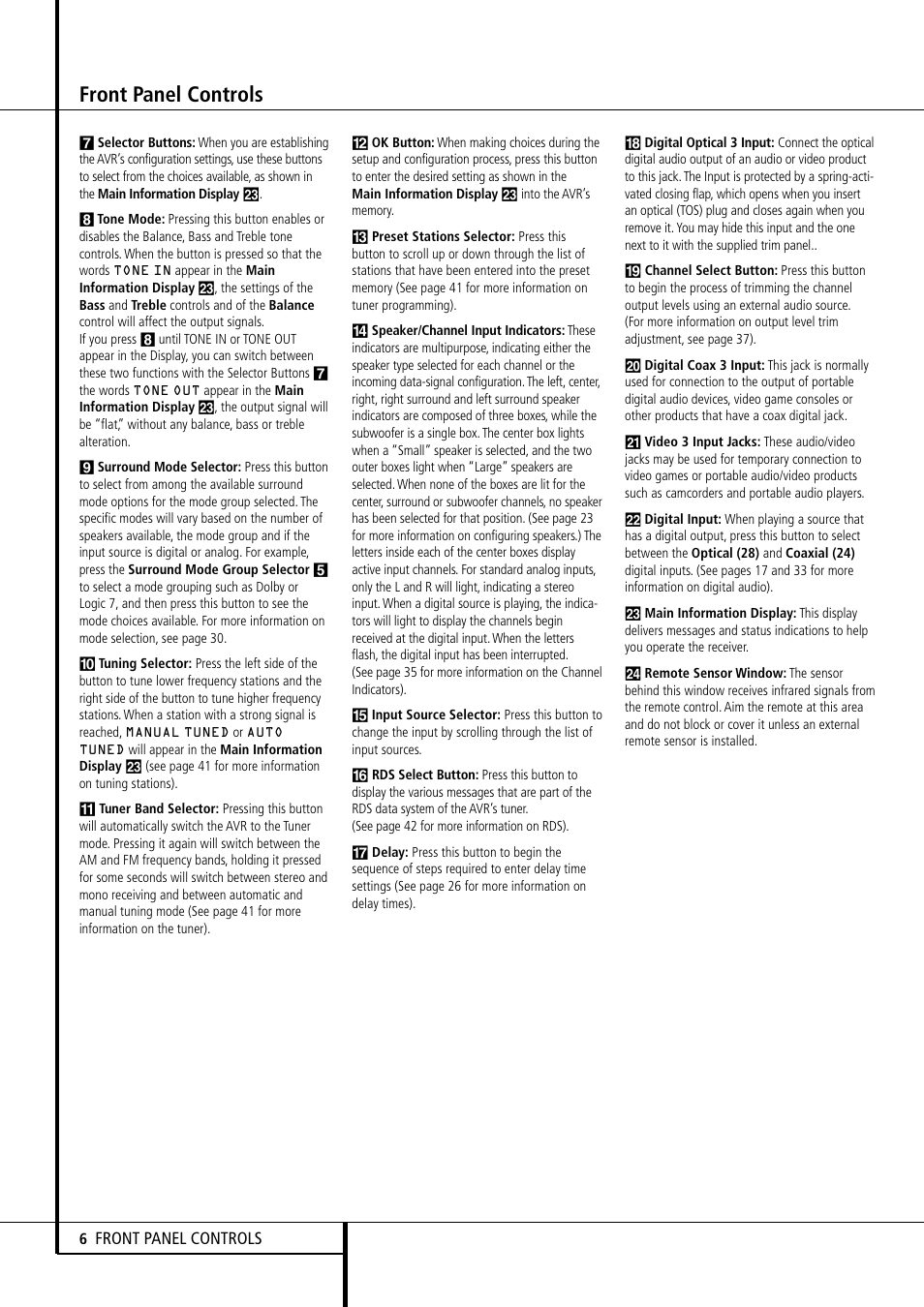 Front panel controls | Harman-Kardon AVR 155 User Manual | Page 6 / 52