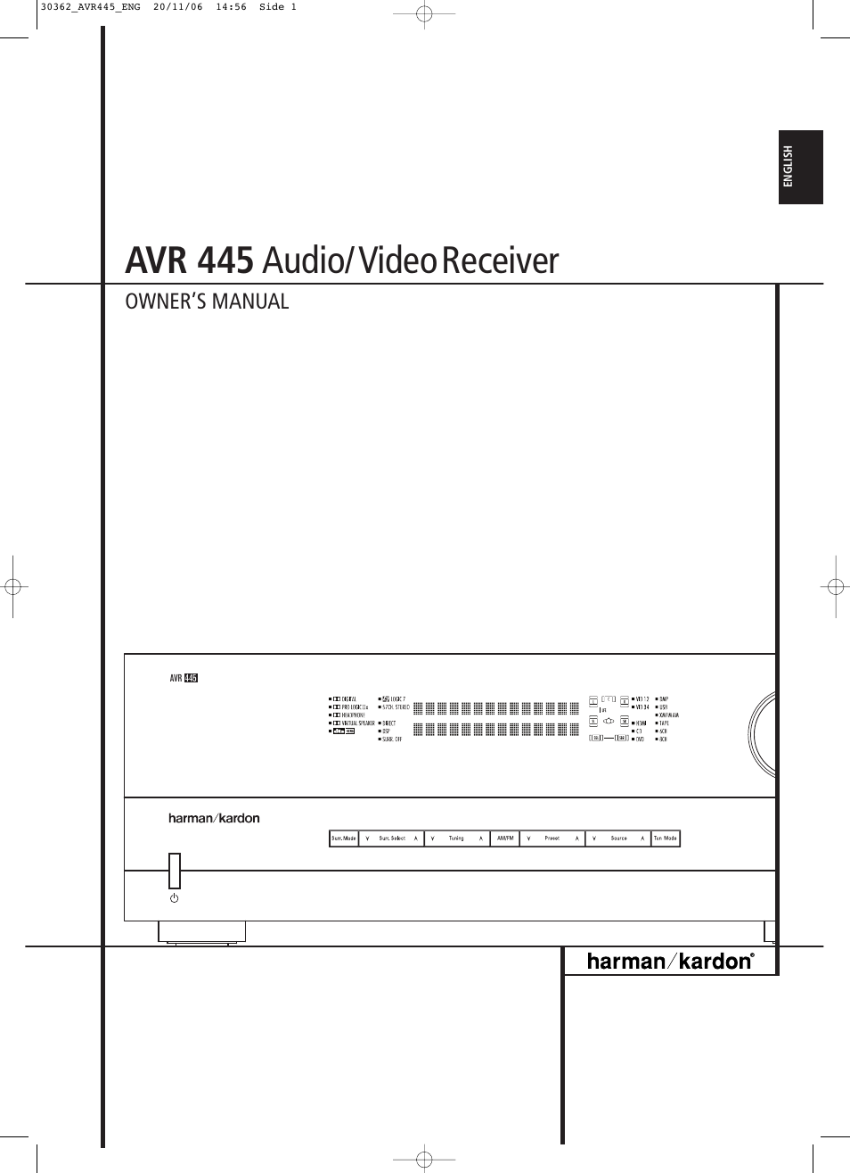 Harman-Kardon AVR 445 User Manual | 66 pages