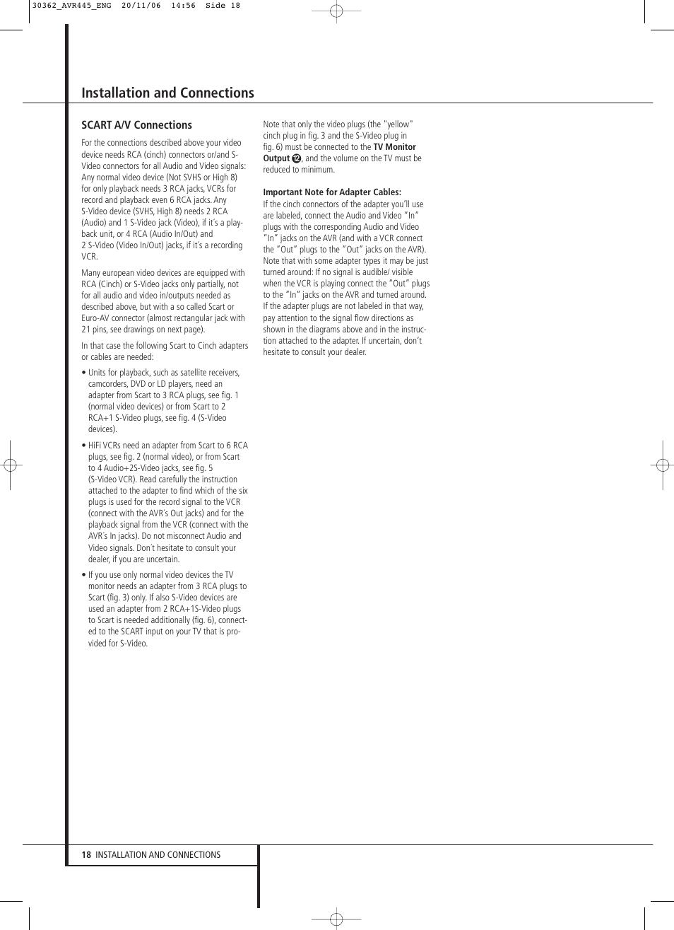 Installation and connections | Harman-Kardon AVR 445 User Manual | Page 18 / 66