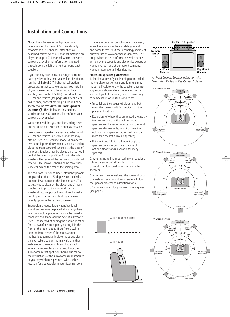 Installation and connections | Harman-Kardon AVR 445 User Manual | Page 22 / 66