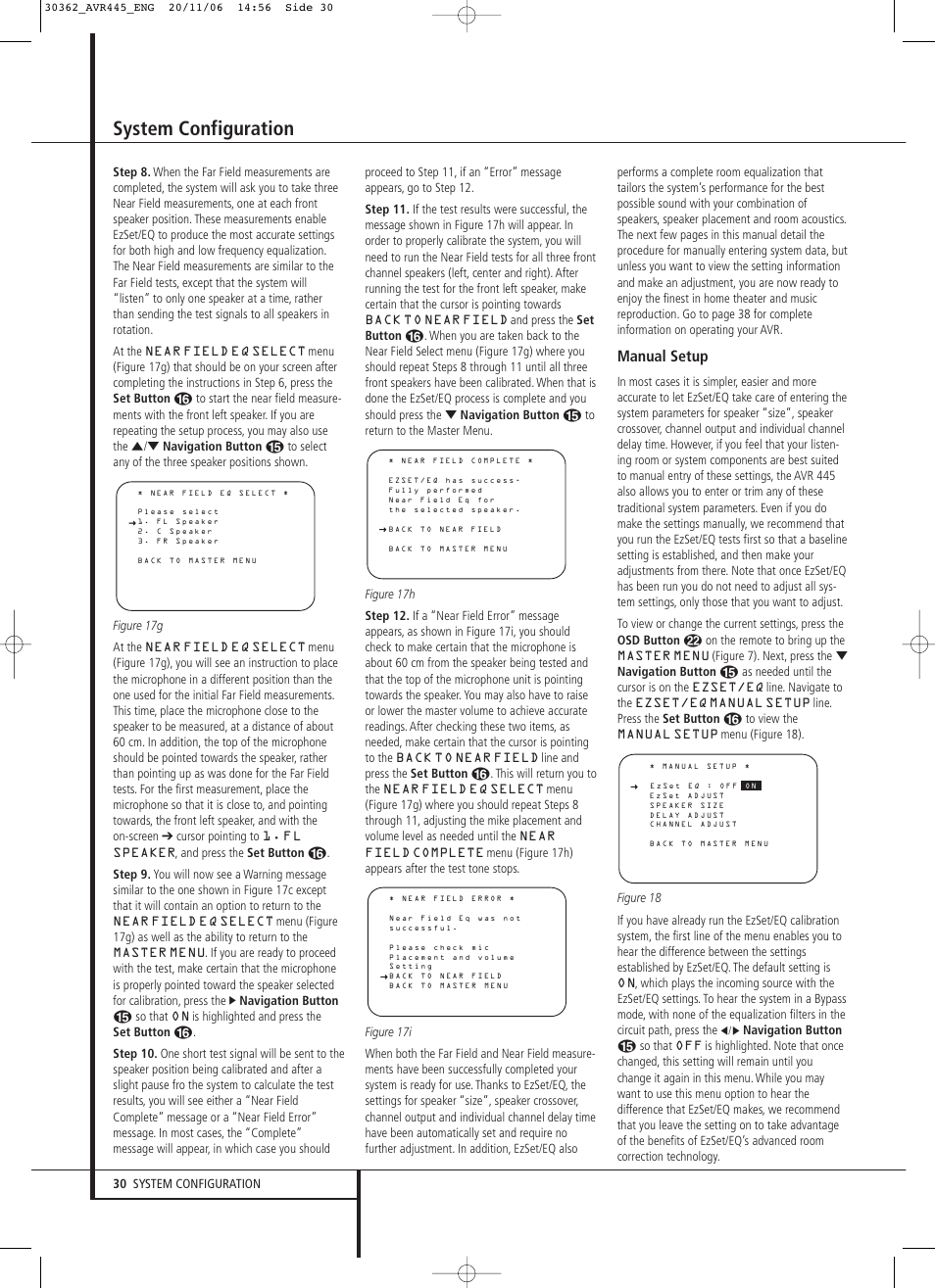 System configuration, Manual setup | Harman-Kardon AVR 445 User Manual | Page 30 / 66