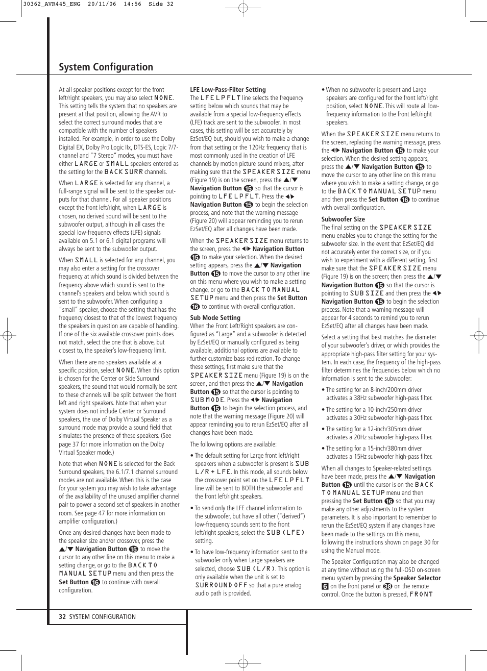 System configuration | Harman-Kardon AVR 445 User Manual | Page 32 / 66