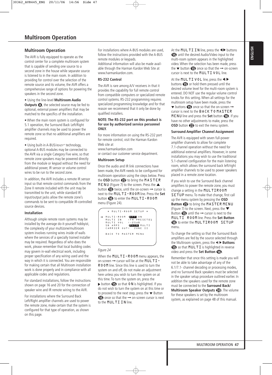 Multiroom operation | Harman-Kardon AVR 445 User Manual | Page 47 / 66