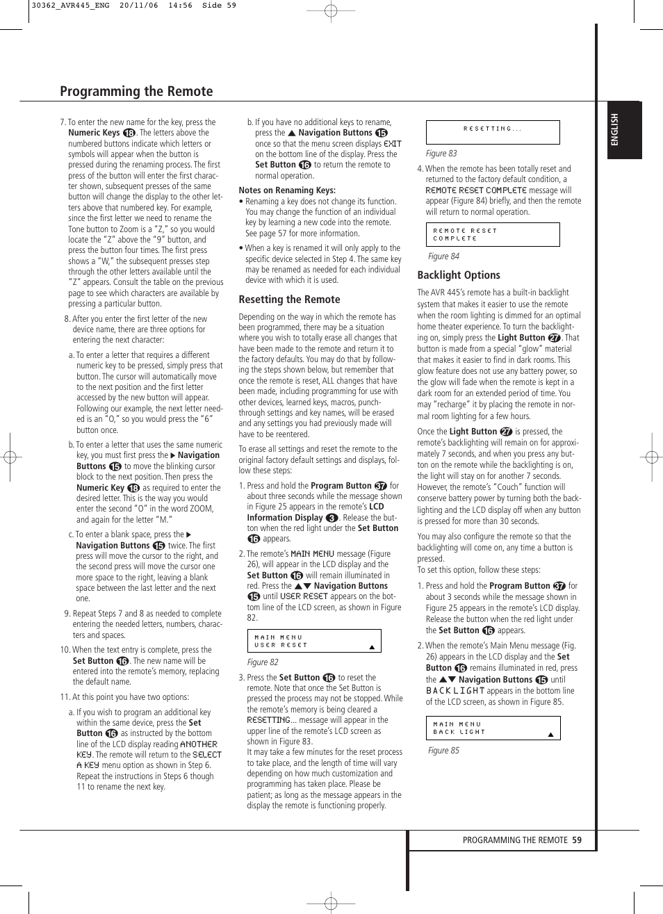 Programming the remote | Harman-Kardon AVR 445 User Manual | Page 59 / 66