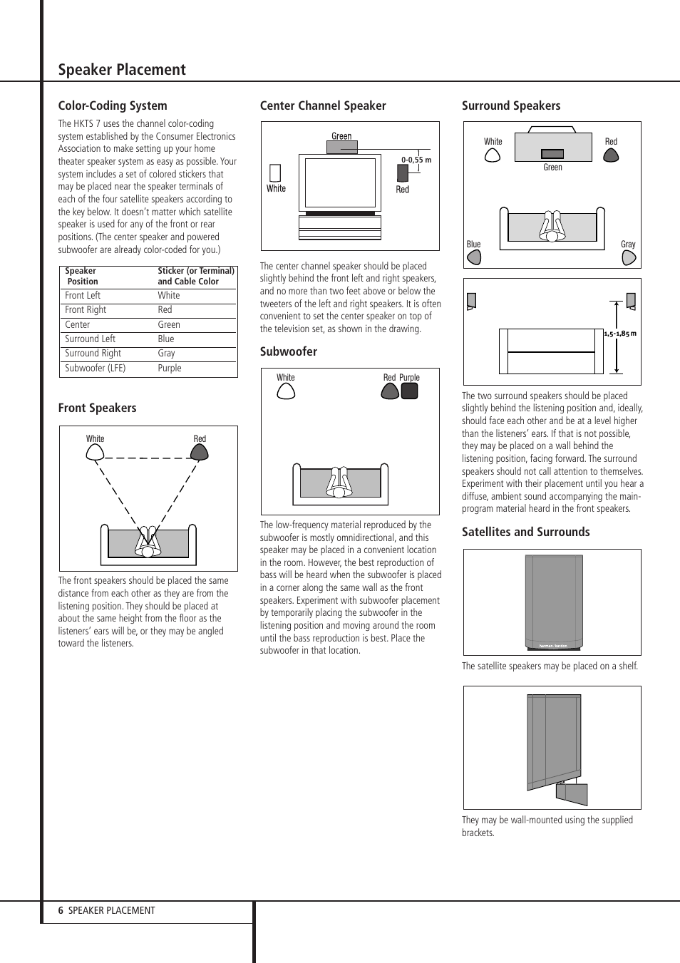 Speaker placement | Harman-Kardon HKTS 7 User Manual | Page 6 / 16