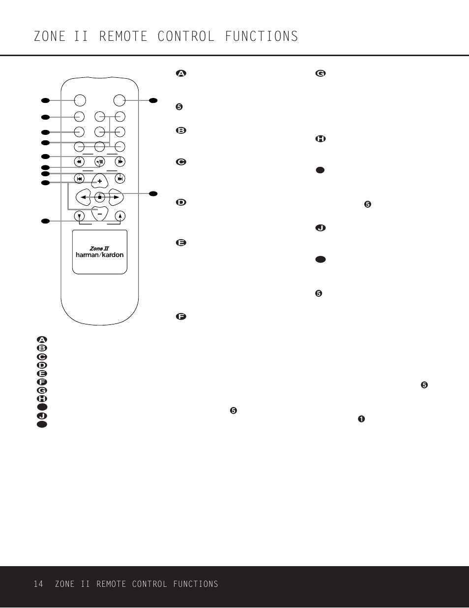 Zone ii remote control functions, 14 zone ii remote control functions | Harman-Kardon AVR 330 User Manual | Page 14 / 56