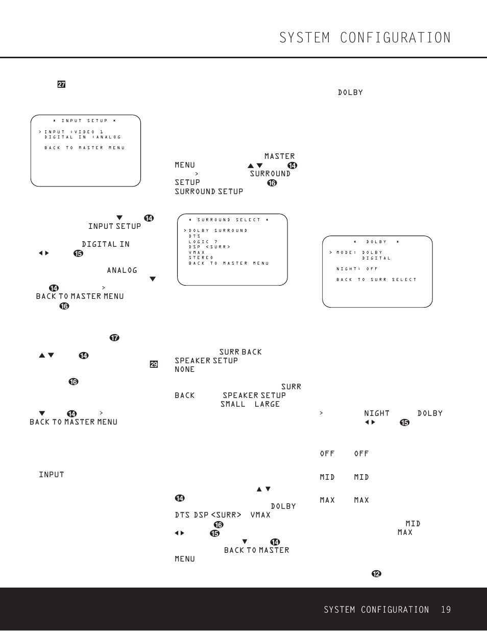 System configuration, System configuration 19, Surround setup | Harman-Kardon AVR 330 User Manual | Page 19 / 56