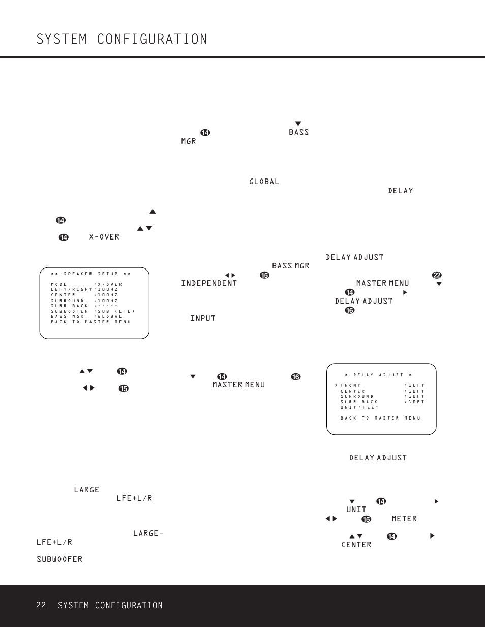 System configuration, 22 system configuration 22 system configuration, Delay settings | Harman-Kardon AVR 330 User Manual | Page 22 / 56